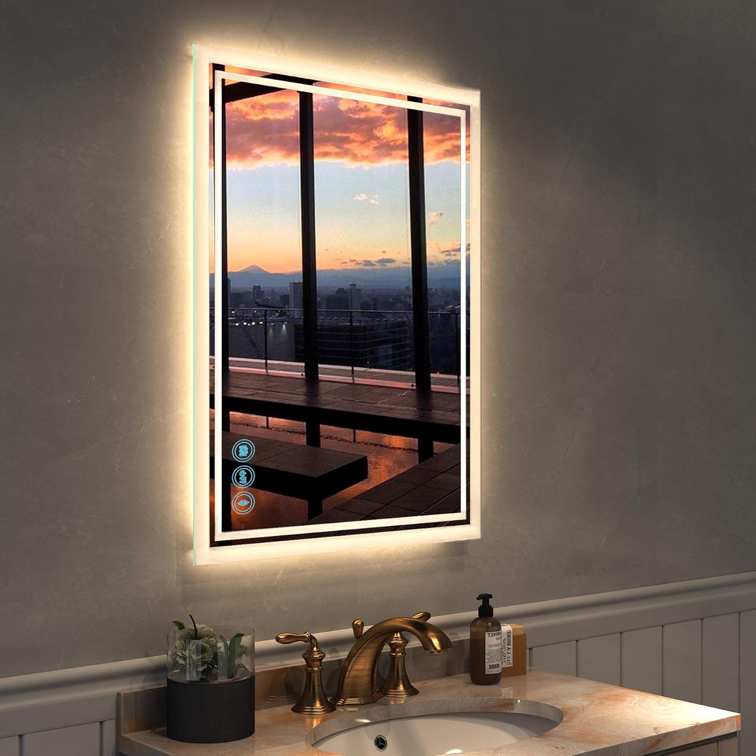 LED Bathroom Mirror for Wall - JORYOO 36x24 Inch Anti-Fog Bathroom Mirror with Lights - Lighted Bathroom Mirror