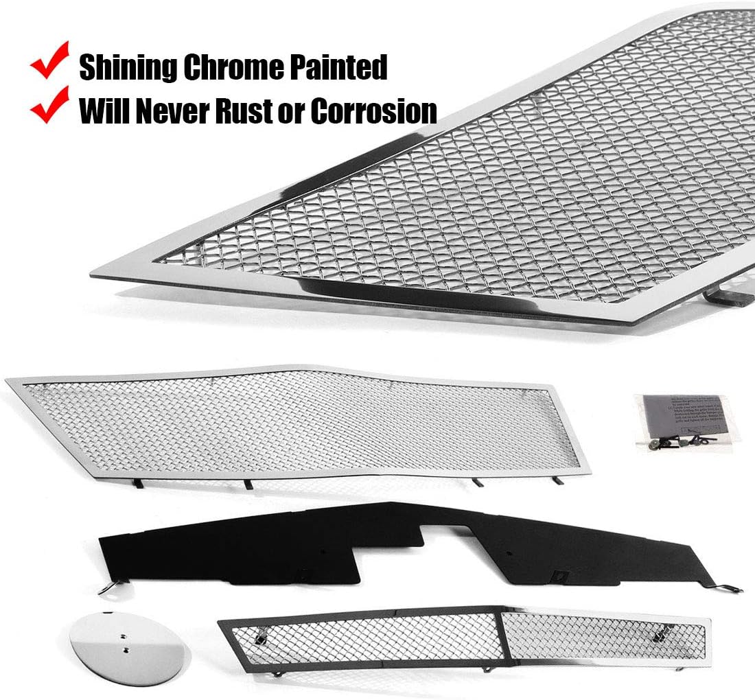 Front Grille Fit 2008-2013 Cadillac CTS Stainless Steel Mesh Grille Grill Insert Combo (Not For CTS-V or model with Adaptive Cruise Control)