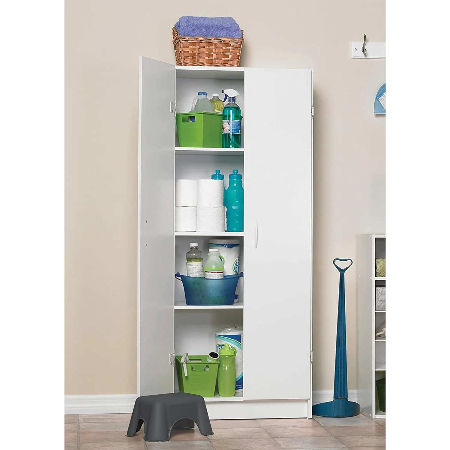 YINCHEN Pantry Cabinet Cupboard with 2 Doors, Adjustable Shelves, Standing, Storage for Kitchen, Laundry or Utility Room, White