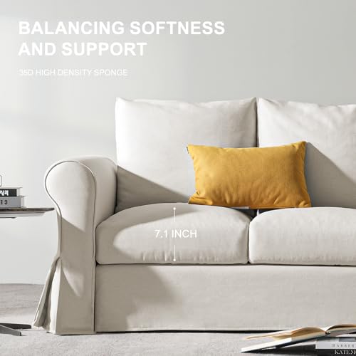 Classic 3 Seater Couches for Living Room, 89" White Slip Covered Sofa with Extra Deep Seat