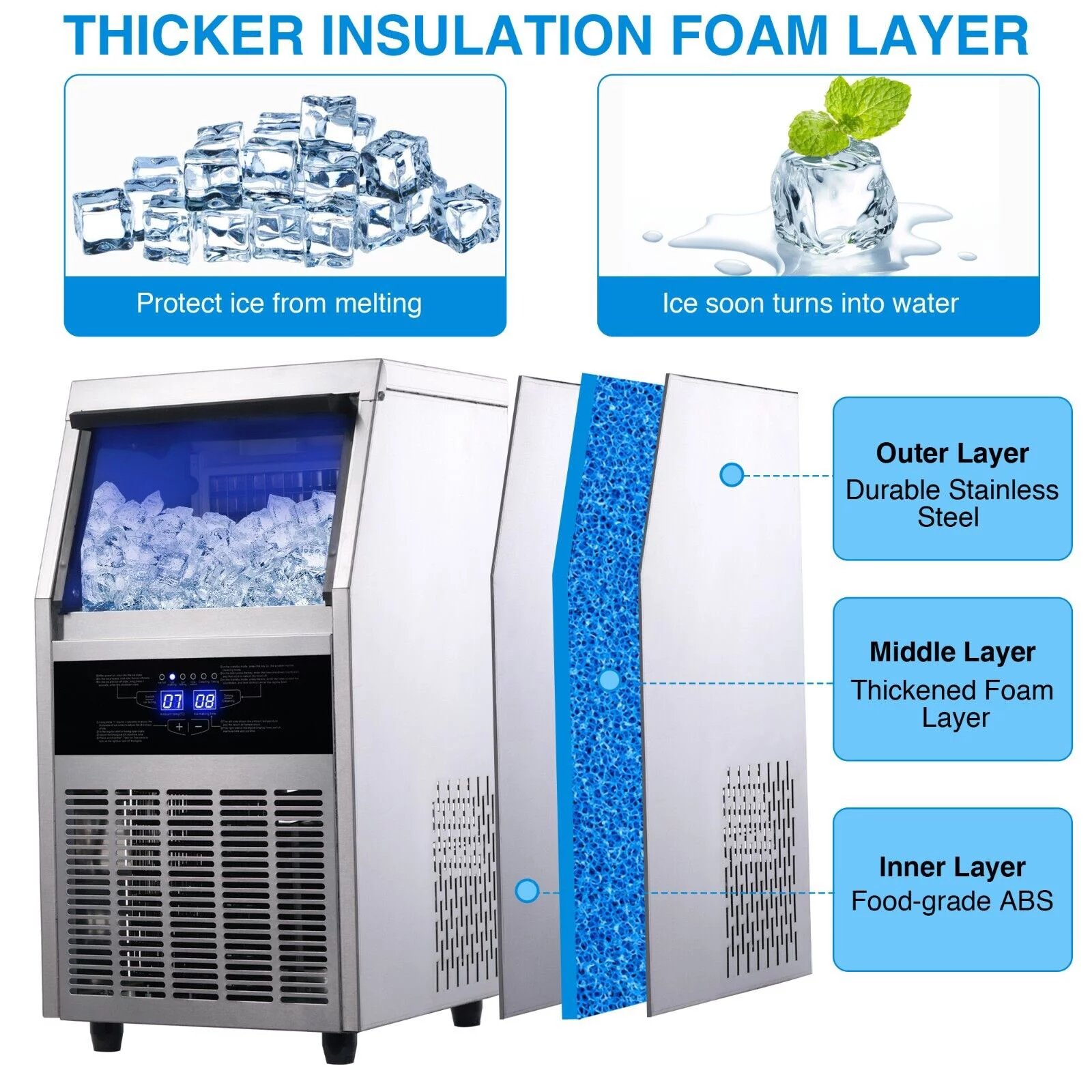 Commercial Ice Maker 90lb Stainless Steel Bar Restaurant Built-in Cube Machine