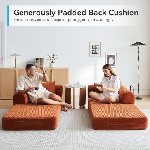Convertible Sleeper Sofa Bed with Cylindrical Pillow, Comfy Foldable Sofa Bed Compressed Sofa in Box