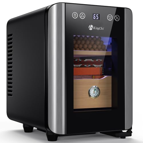 KingChii 16L Electric Cigar Humidors Temperature Control System, Cooling & Heating Humidor Cabinet with Spanish Cedar Wood Shelves & Hygrometer
