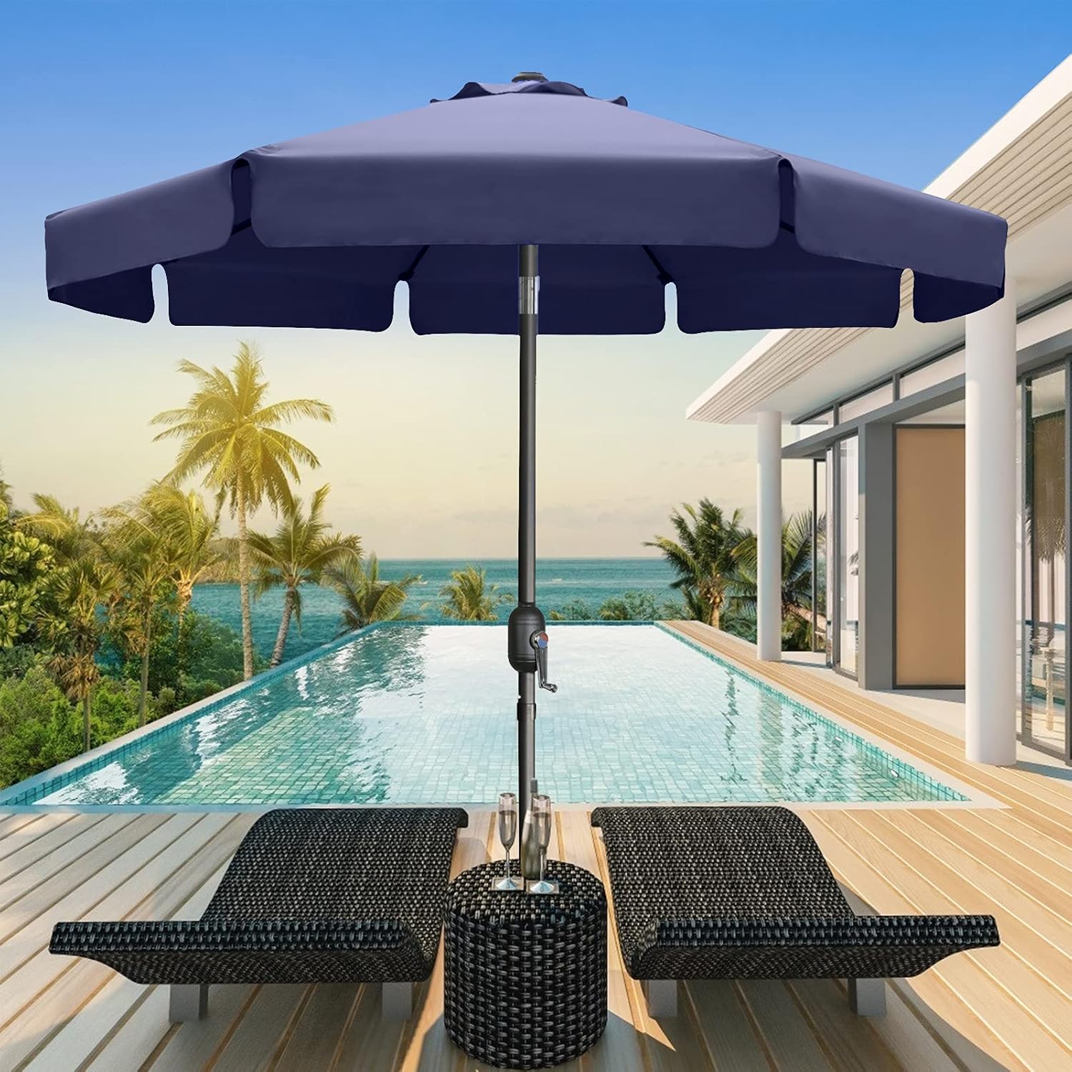 MASTERCANOPY Valance Patio Umbrella for Outdoor Table Market -8 Ribs (10ft, Dark Gray)