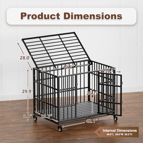 54 Inch Heavy Duty Dog Crate with Wheels，Indestructible Escape-Proof Dog Cage for Large Dogs