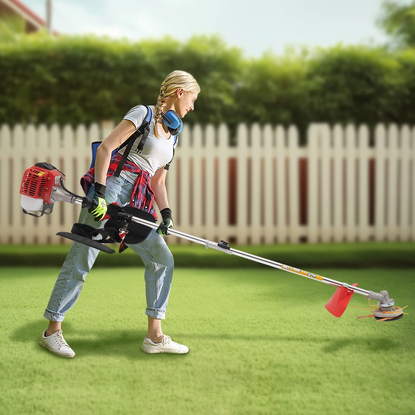 ZhdnBhnos 26/33/43CC Gas Powered Weed Whacker with 2 Blade Heads 2 Stroke Grass Hedge Trimmer Lawn Edger Cutter Weed Eater - Radiant Selections