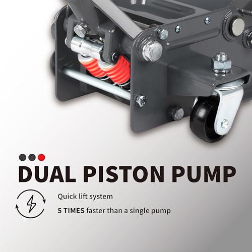 3-Ton (6600lbs) Low-Profile Dual Pistons Heavy-Duty Steel Racing Floor Jack with Quick Lift Hydraulic Pump