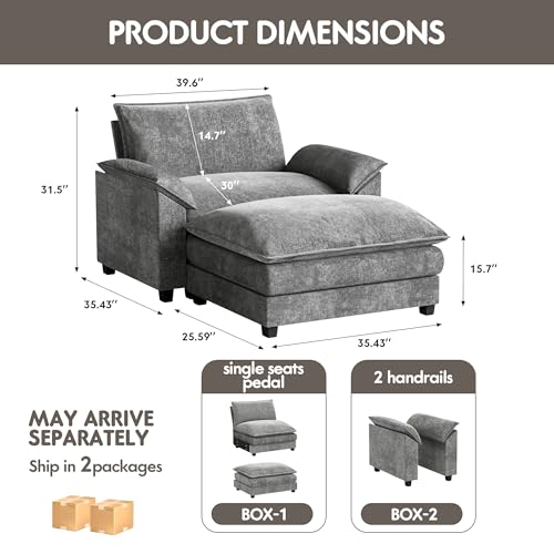 Homall 119" Modular Sectional Sofa, L Shaped Sofa Couch with Reversible Ottoman, DIY Combination Chenille Deep 3-Seat Cloud Couch for Living Room