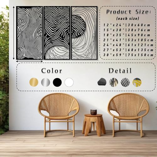 Intricate Abstract Waves Metal Wall Decor, Set of 3 Metal Wall Art Panels, Metal Irregular Wall Hanging, Abstract Line Metal Wall Decor