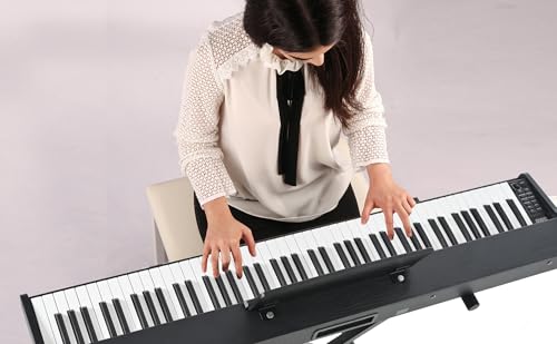 Digital Piano 88 Key Weighted with Piano Bench, 88 Key Full Size Semi Weighted Keyboard Piano, Electronic Piano for Beginner,with Adjustable Stand