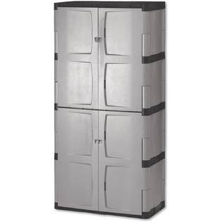 Rubbermaid 7083 Double-Door Storage Cabinet - Base/Top, 36W x 18d x 72h, Gray/Black