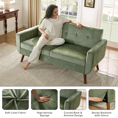 Tbfit L Shaped Couch Sofa, 80" W Mid-Century Modern Sectional Couches, 3 Seater Sofas with Wide Chaise Lounge & Two Pillows