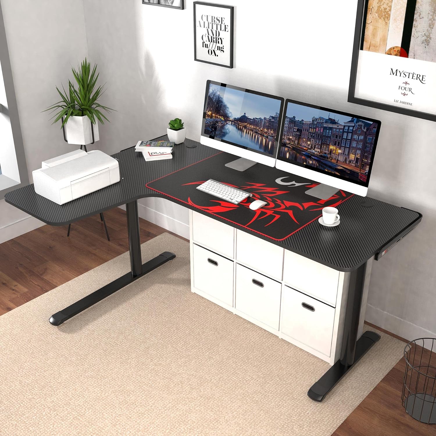 EUREKA ERGONOMIC L Shaped Gaming Desk, 60 Inch Corner Gaming Desk, Large Computer Desk, PC Gaming Desk with Mouse Pad and Cable Management for Gift