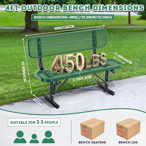 8FT Heavy Duty Park Bench with Back Portable Frame, Outdoor Metal Park Bench with Backrest, Steel Mesh Outdoor Bench for Garden, Lawn, Patio, Porch