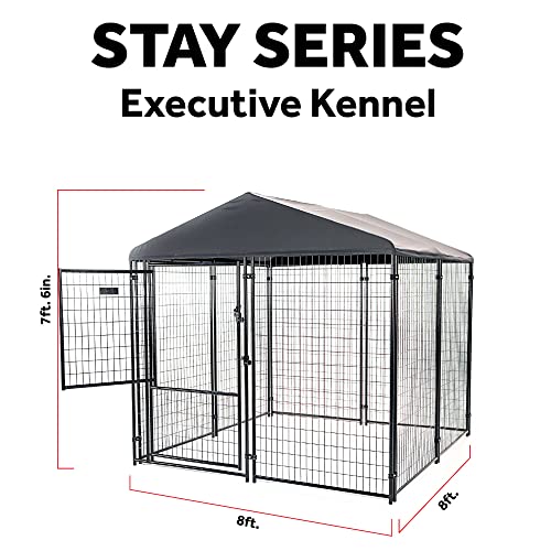 Stay Series 4 by 4 by 4.3 Feet Studio Jr. Black Powder Coat Steel Frame Outdoor Dog Kennel with Waterproof Canopy Roof and Gate Door, Khaki