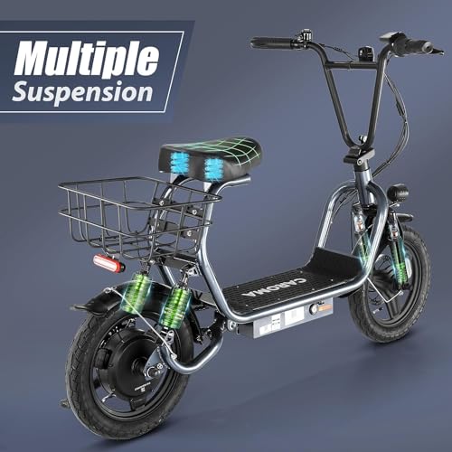 Caroma Peak 500W/800W/1200W Electric Scooter with Seat for Adults,up to 30 Miles&20MPH, 14" Fat Tire