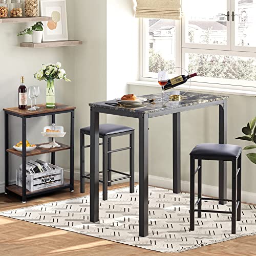 VECELO Kitchen Dining Room Table Set with 2 Chairs for Small Space, Apartment,Metal Steel Frame
