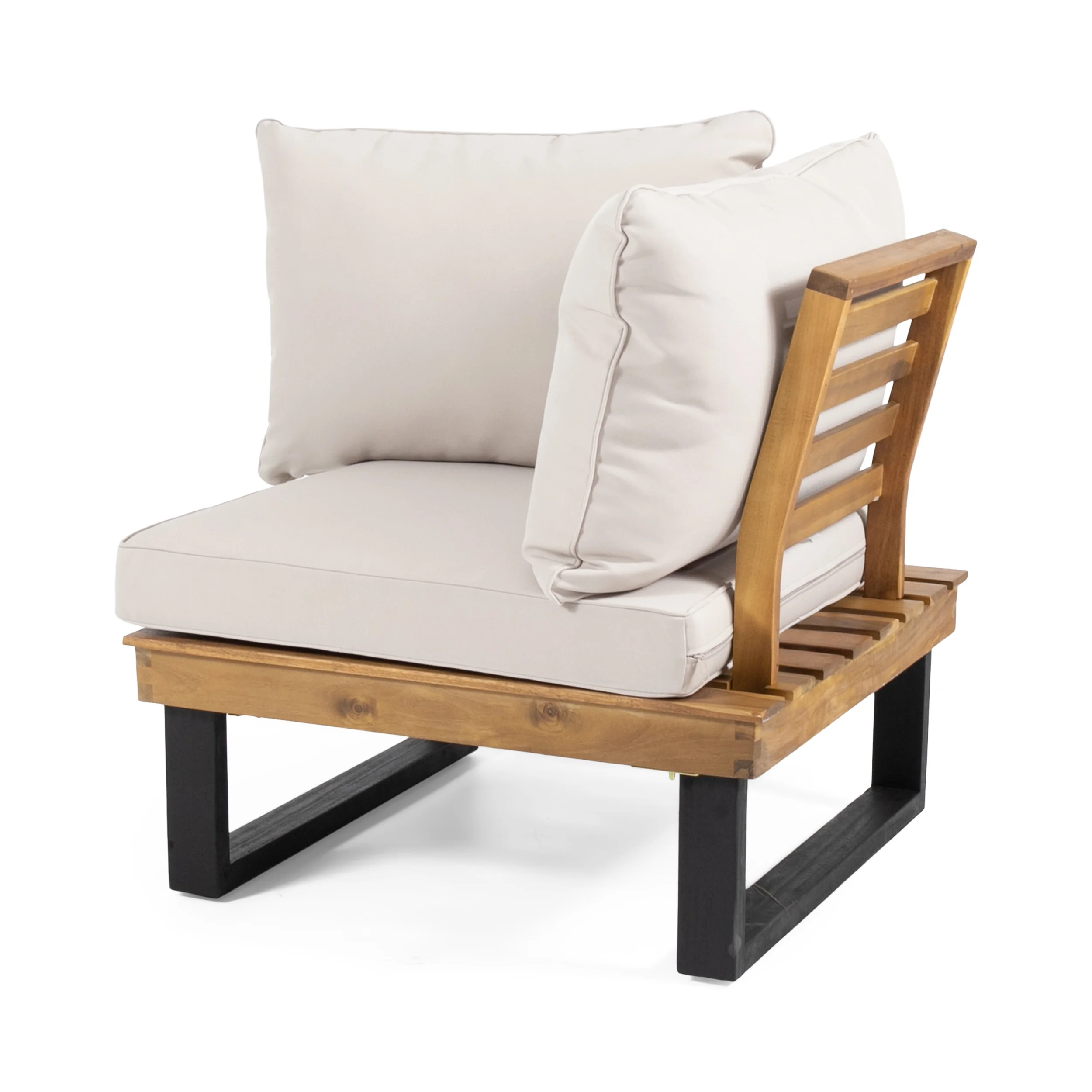 Noble House Draven 4 Pc Outdoor Patio Sectional Set, Beige/Teak Acacia Wood Water Resistant