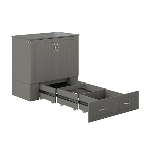 AFI Southampton Queen Murphy Bed Chest with Mattress, Storage, and Built-in Charger in Grey