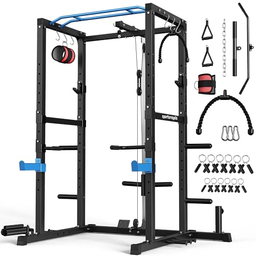 Sportsroyals Power Cage,1600lbs Multi-Function Power Rack with Adjustable Cable Crossover System and More Training Attachment
