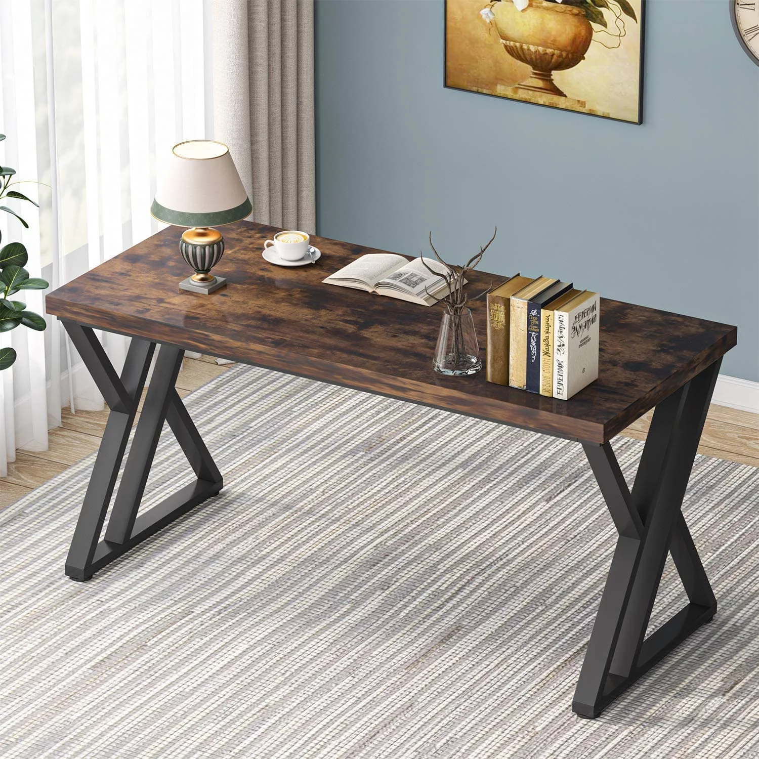 Tribesigns Z Shaped Writing Computer Desk Rustic Brown Study Working Table for Home Office