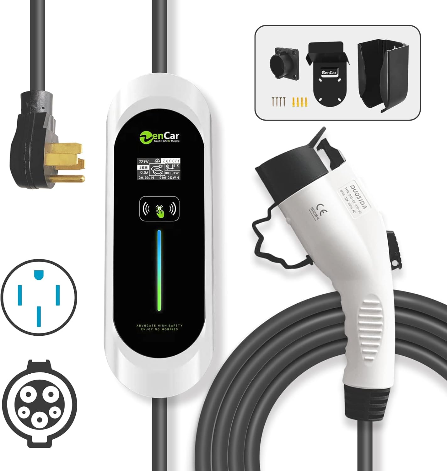 Keruida Level 2 EV Charger 32Amp 240V, Portable EV Charger with NEMA 14-50 Plug SAE J1772 Cable, Home EV Charging Station Adjustable Currents 10A-32A