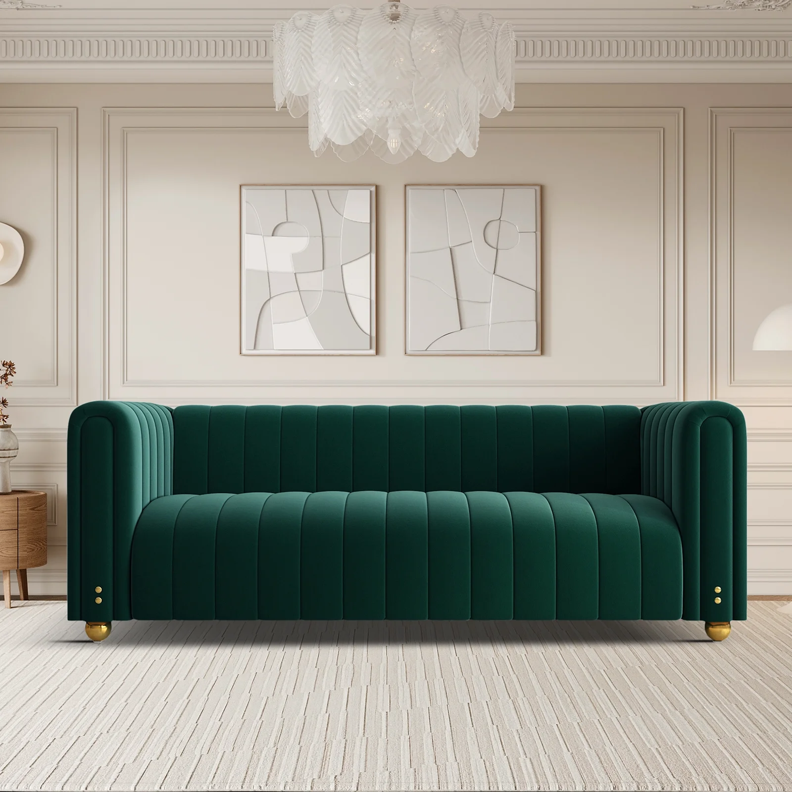 81" Modern Velvet Loveseat Sofa,Tufted Velvet Couch with Round Handrails and Metal Ball Legs for Living Room,Office,Apartment,Furniture