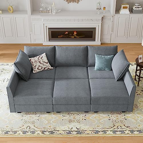 HONBAY Modular Sofa Sectional Sleeper Couch with Ottomans Reversible Sleeper Sectional Sofa Modular Couch with Storage, Aqua Blue