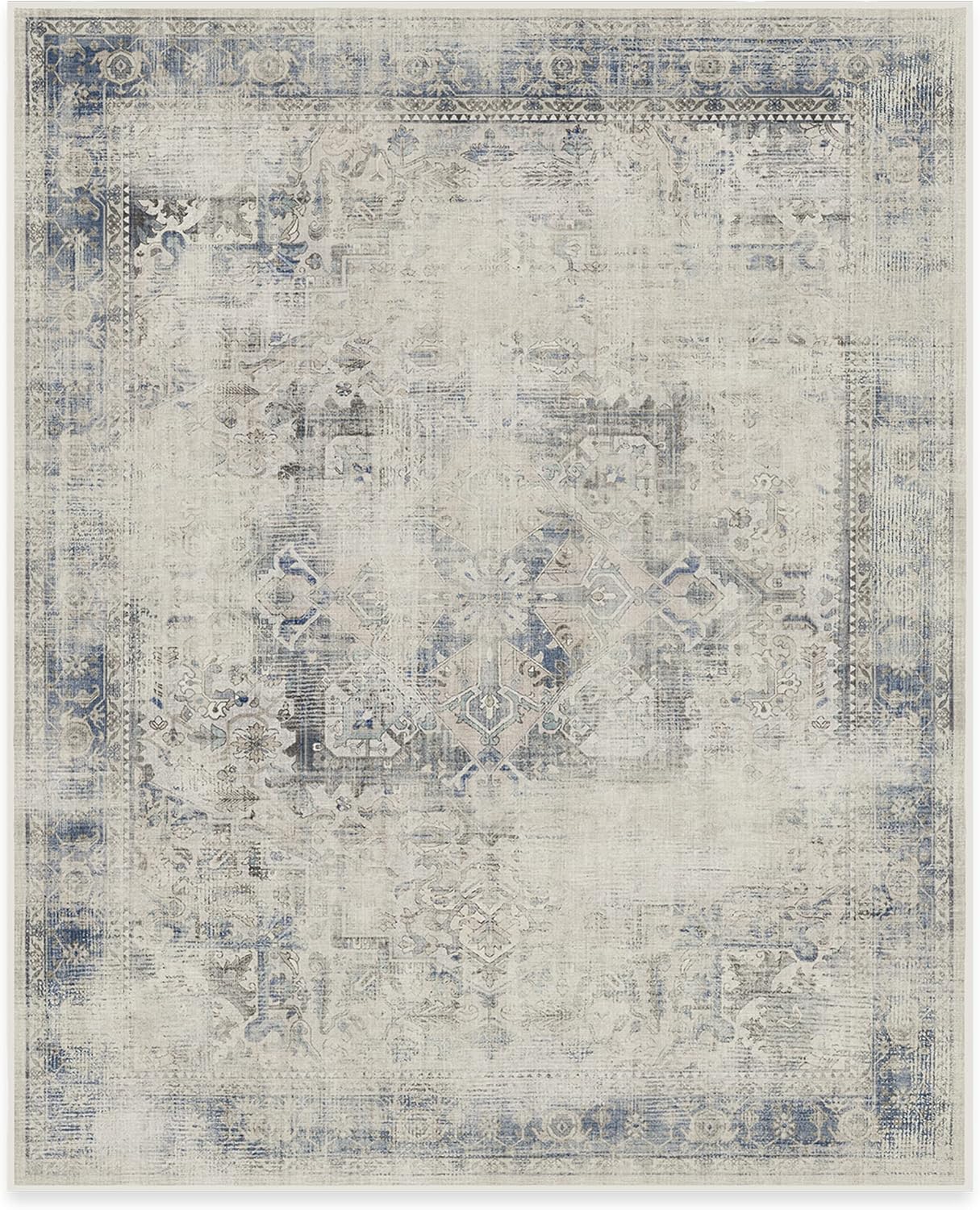 RUGGABLE Kamran Washable Rugs 8x10 - Non Slip, Vintage Machine Washable Area Rug, Living Room, Bedroom, Dining Room, Kitchen, Indoor Large Area Rug