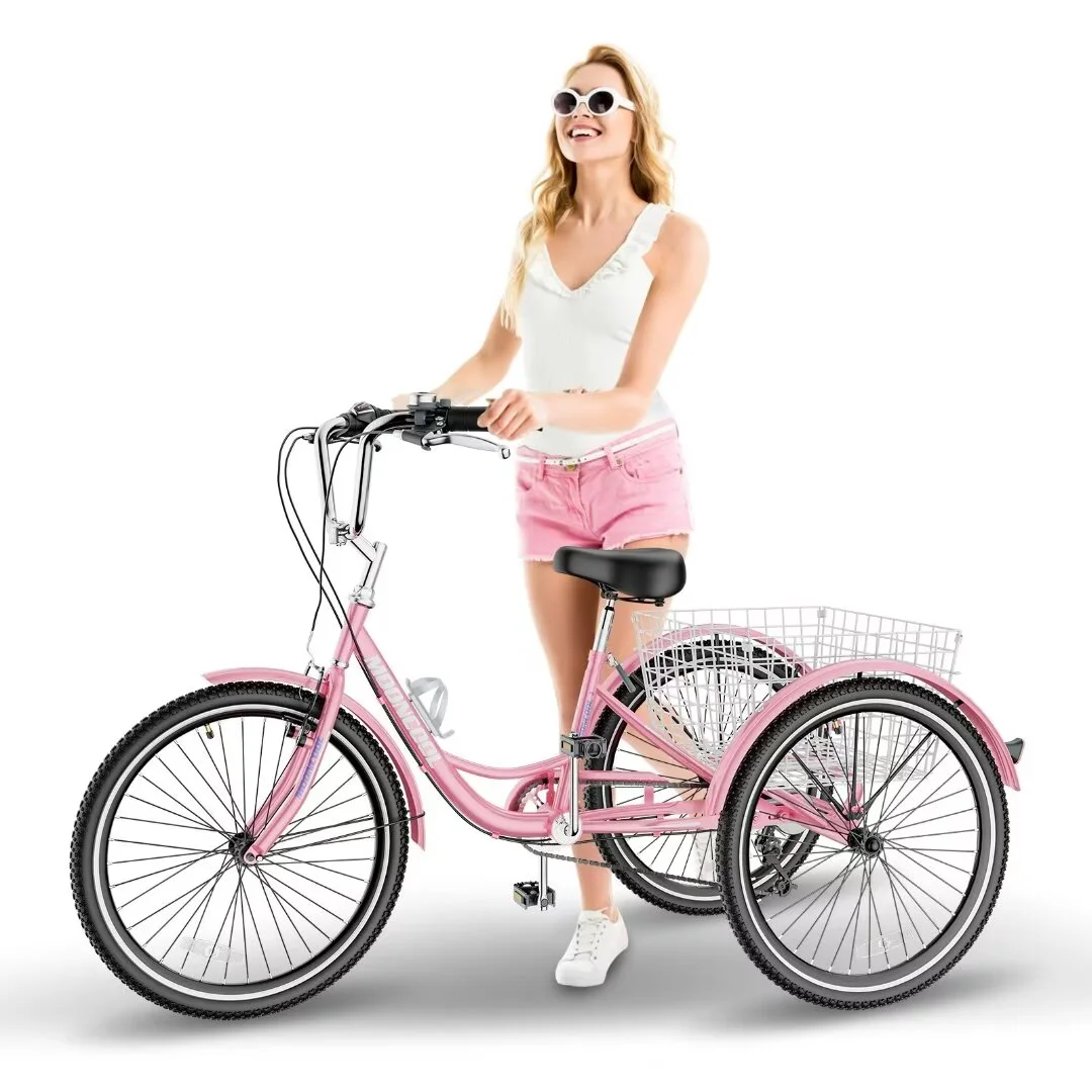 Docred Adult Tricycle 7 Speed 24 Inch Three Wheel Bike Cruiser Trike for Men/Women/Seniors