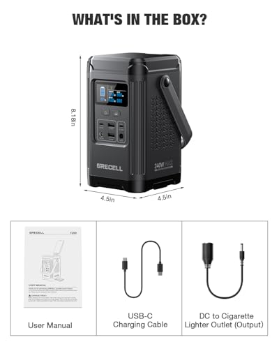 240W Portable Power Station 153.6WH Solar Generator, GRECELL LiFePO4 Battery Dual Way 100W PD, Portable Power Bank with Integrated Stand for Outdoors