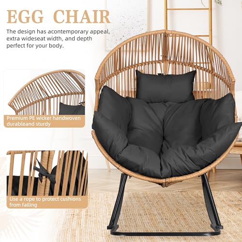 Vongrasig Outdoor Wicker Egg Chair PE Rattan Chair with Cushion, Oversized Patio Lounge Chair for Outdoor, Indoor, Balcony, Backyard, Garden, Black