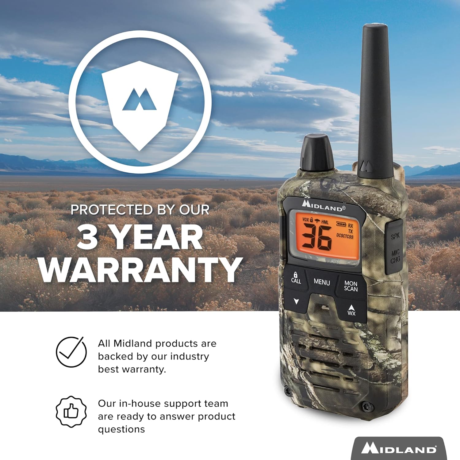 Midland T295VP4 X-TALKER GMRS Long Range Walkie Talkie - Two Way Radio with NOAA Weather Scan + Alert, and 121 Privacy Codes (Camo, 2 Radios)