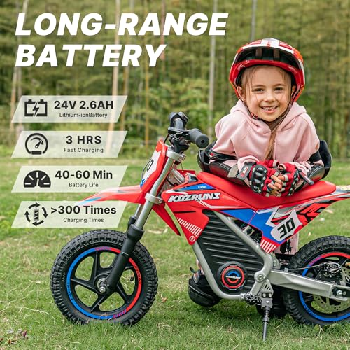 OLALA 36V Electric Dirt Bike for Kids Aged 4-8, Brushless 350W Racing Grade Electric Motorcycle, Up to 18.6MPH & 3 Speed Settings, Dual Disc Brakes