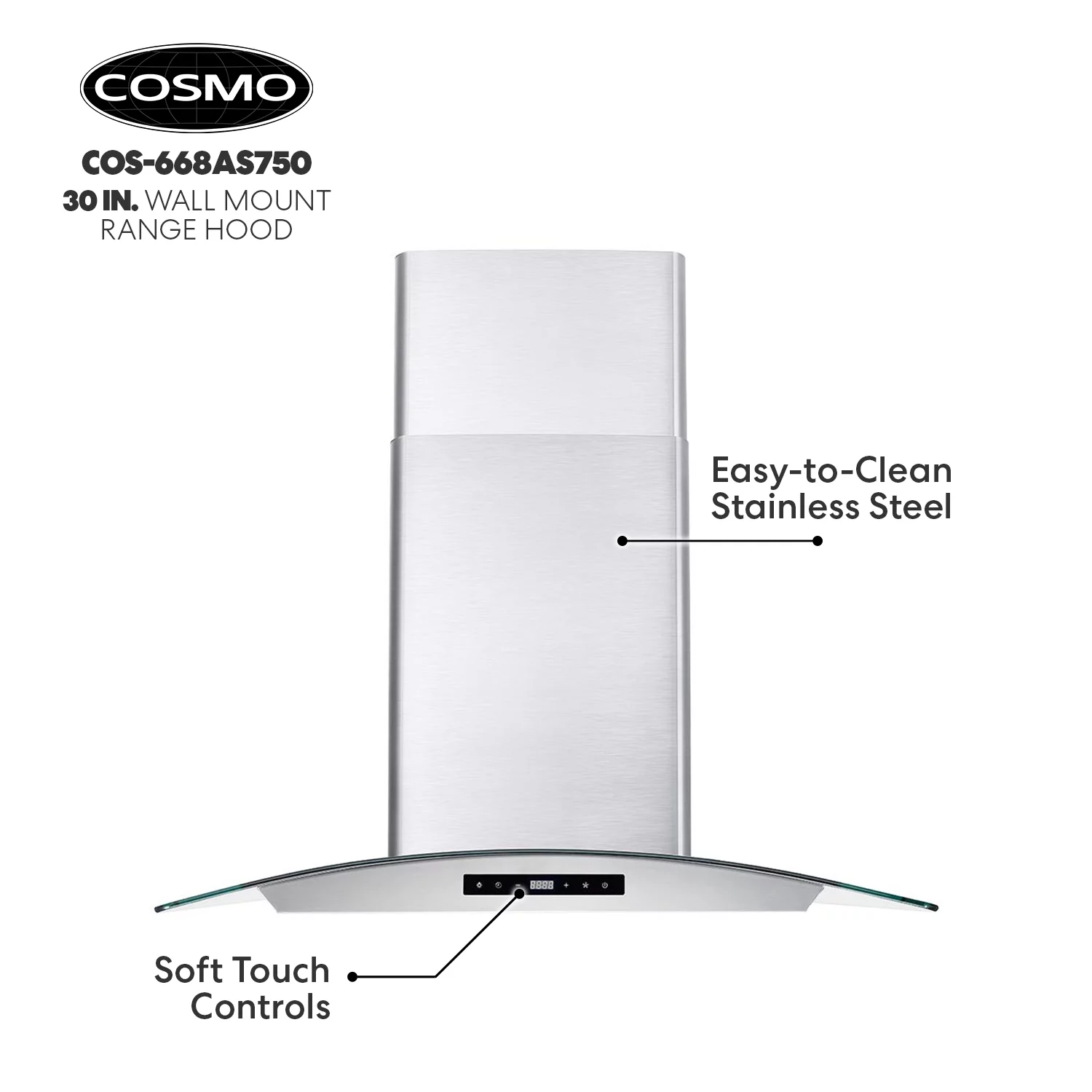 Cosmo 30 in. Ducted Wall Mount Range Hood in Stainless Steel with Touch Controls, LED Lighting and Permanent Filters