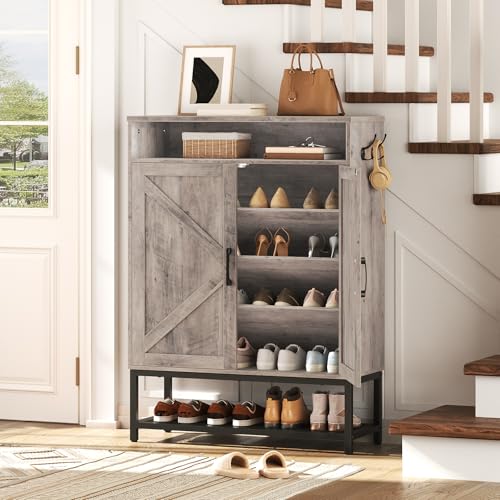 Shoe Storage Cabinet, Farmhouse Shoe Cabinet for Entryway, 6-Tier Shoe Organizer with Doors and Shelves