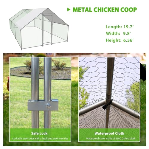 Large Metal Chicken Coop Walk-in Poultry Cage with Water-Resident and Anti-UV Cover Duck Rabbit Cat House Outdoor Chicken Run Pen with Spire Shaped