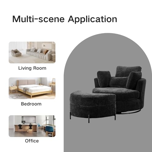 Chifee & Vingol 42.2" Oversized Swivel Accent Chair Round Barrel Chair,Chenille,Beige
