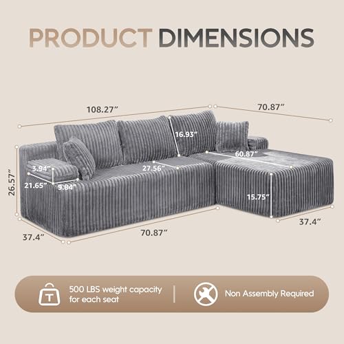 Modular Sectional Sofa Couches L-Shape Couch 3 Seat Modular Sofa Memory Foam Sectional Couches for Living Room