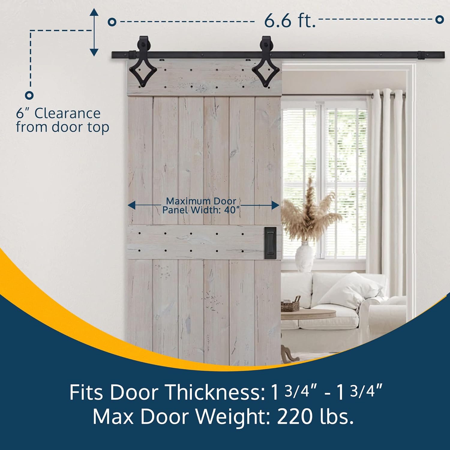 Barn Door Hardware, Sliding Barn Door Hardware Kit, Black Wheel Sliding Door Track with Stamped Steel Rail Mount Hardware