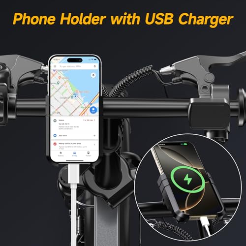 Folding Electric Bike for Adults, 20MPH Dual-Seat Ebike, MAX 45 Miles Range (PAS Mode) 499Wh Removable Battery, 9 Shocks Full Suspension, USB Charger