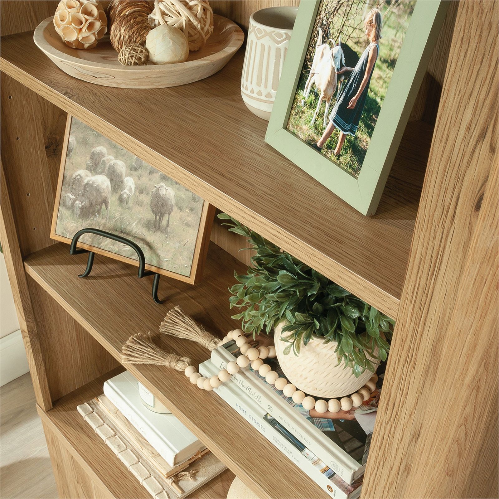 Sauder Rosedale Ranch Engineered Wood Library with Hidden Storage in Timber Oak