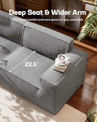 Marsail 142" Oversized Deep U Shaped Modular Sofa, Corduroy Cloud Couches with Deep Seats and High-Back Design