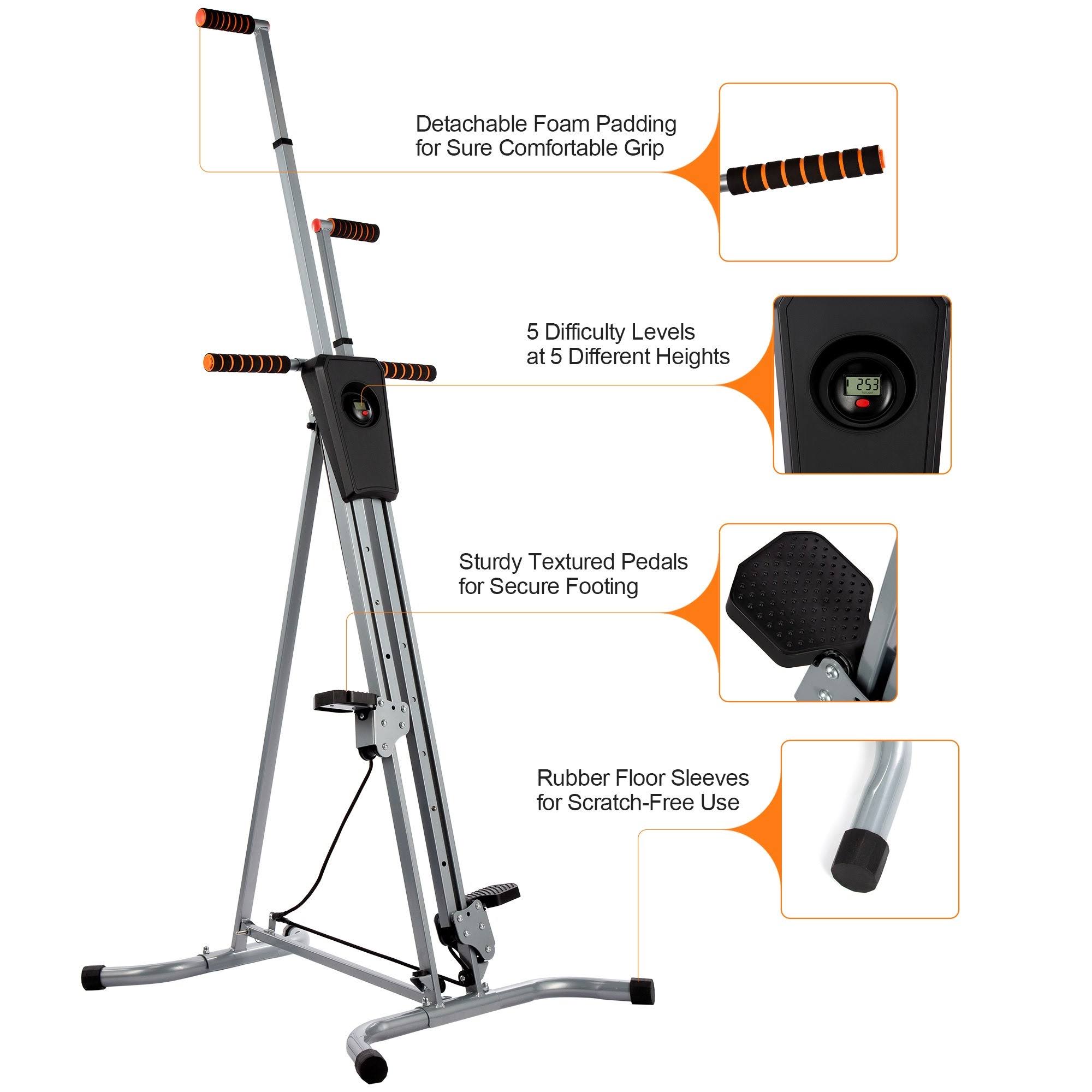 Zelus Folding Vertical Stair Climber Exercise Machine - Black