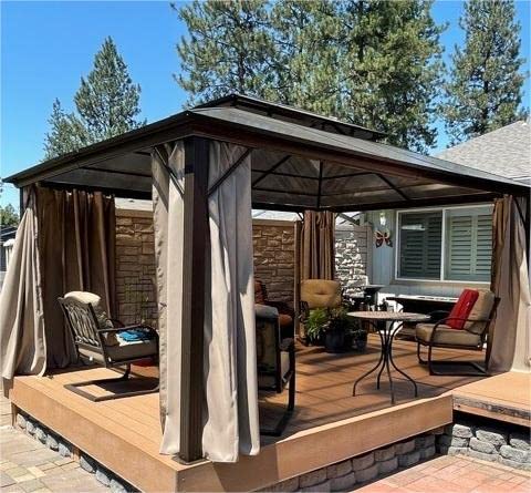 YOLENY 10'x13' Hardtop Gazebo, Outdoor Polycarbonate Double Roof Canopy, Aluminum Frame Permanent Pavilion with Curtains and Netting