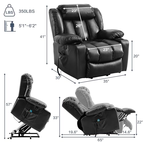 Power Lift Recliner Chair for Elderly, Electric Assist Lift Chairs with Massage & Heat, Cup Holders, Side Pockets, USB Ports, Remote Control