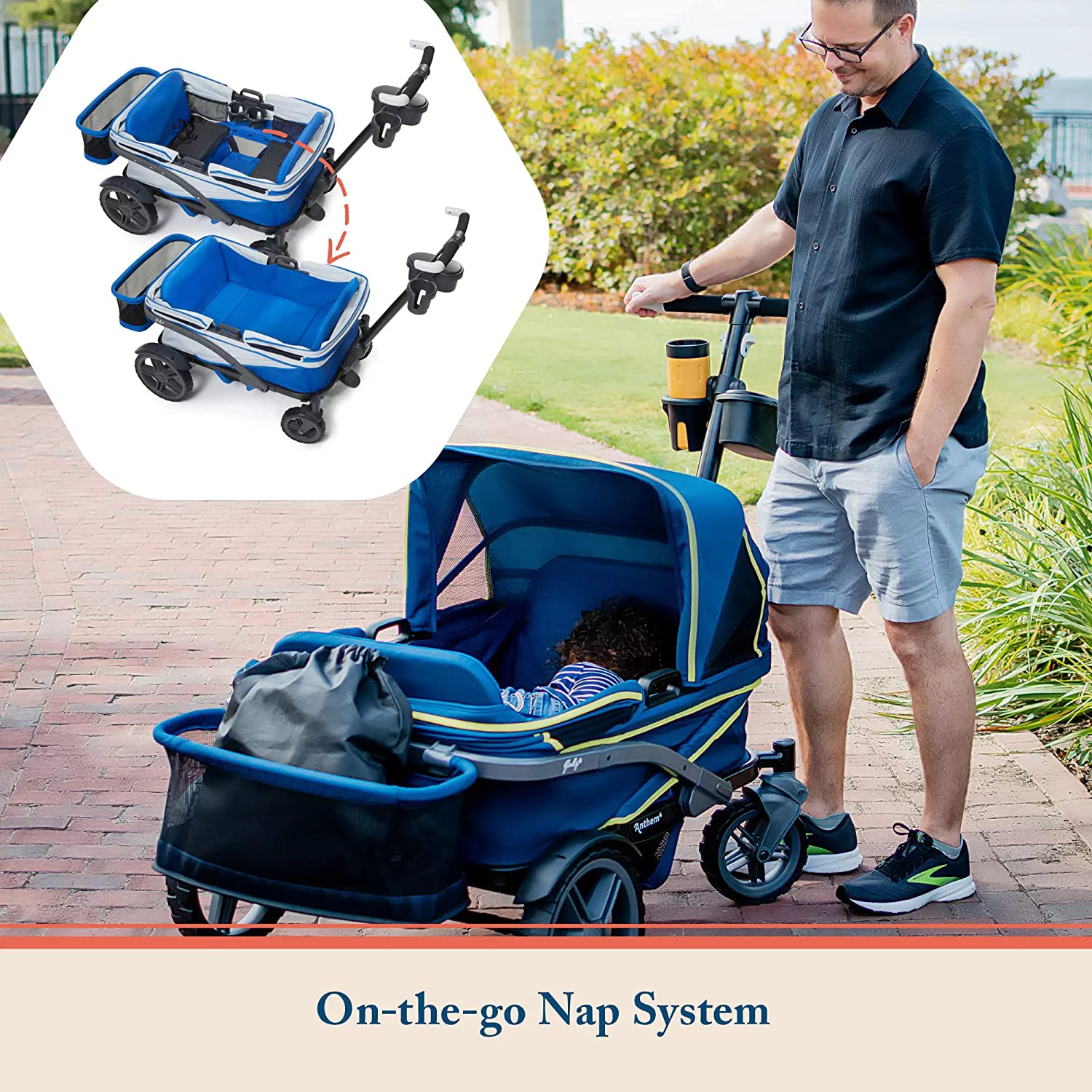 Gladly Family Anthem4 All-Terrain 4-Seater Wagon Stroller, Rugged Wheels, Removable Canopy, Foldable, Neon Indigo