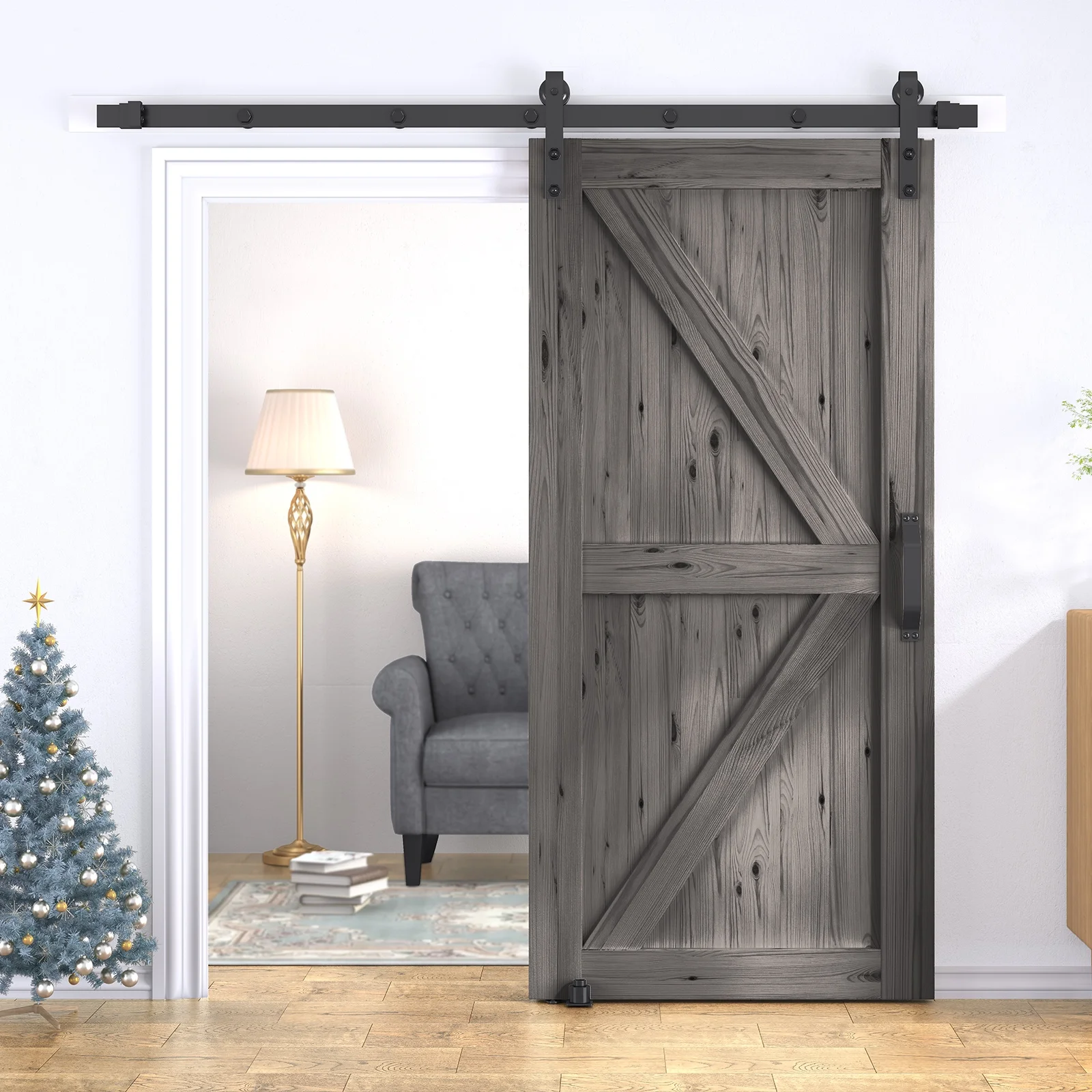 ZAFLY 42"x 84" Sliding Barn Door, Single Track Sliding Barn Door with Hardware Kit and Handle for Interior & Exterior Use