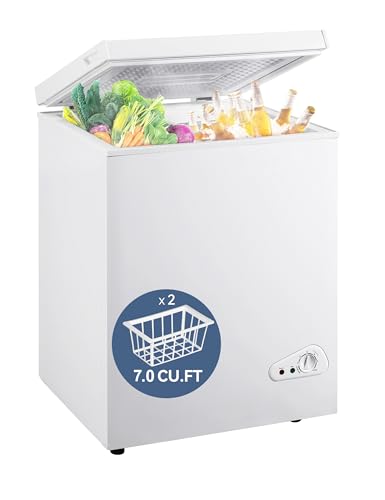 7.0 Cu Ft Chest Freezer - Energy Efficient & Quiet Mini Freezer with Adjustable Thermostat - Compact Deep Freezer for Home, Apartment, and Garage