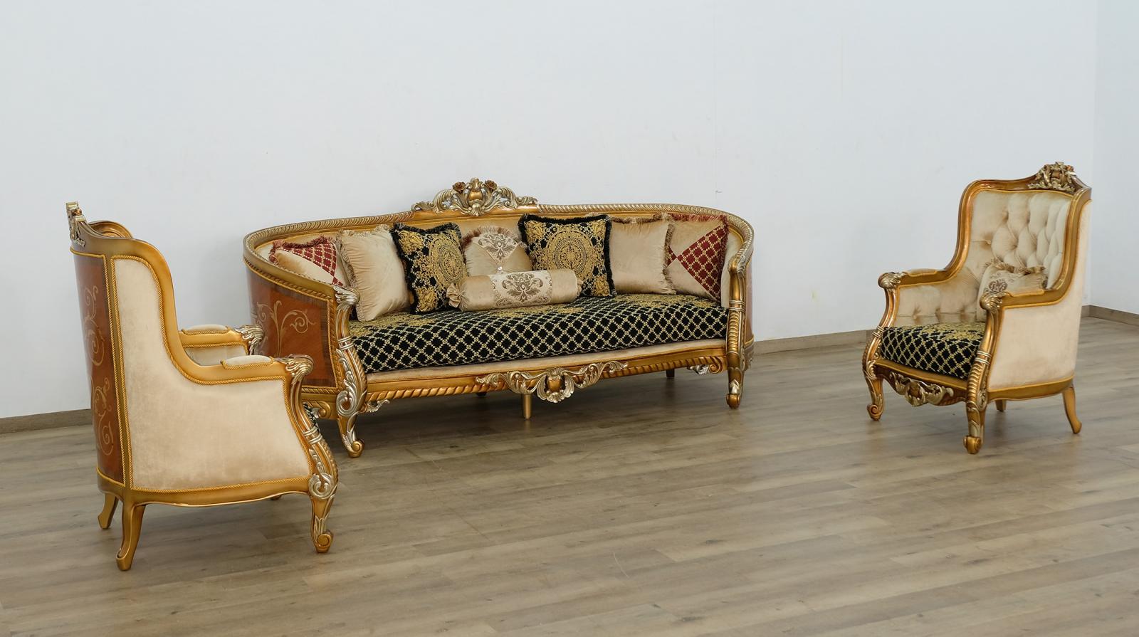 Imperial Luxury Black & Silver Gold LUXOR II Sofa Set 3 EUROPEAN FURNITURE